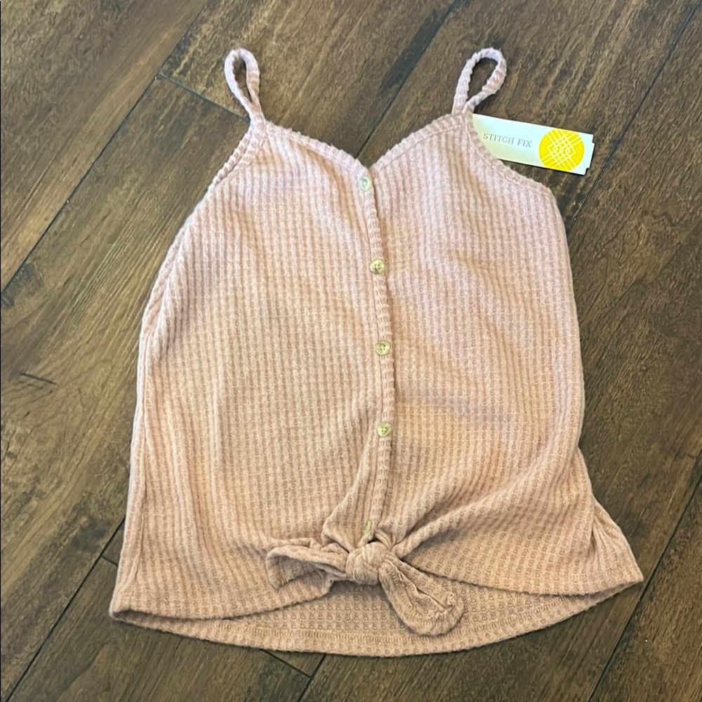 Ribbed Pink Sleeveless Camisole with Tie Front